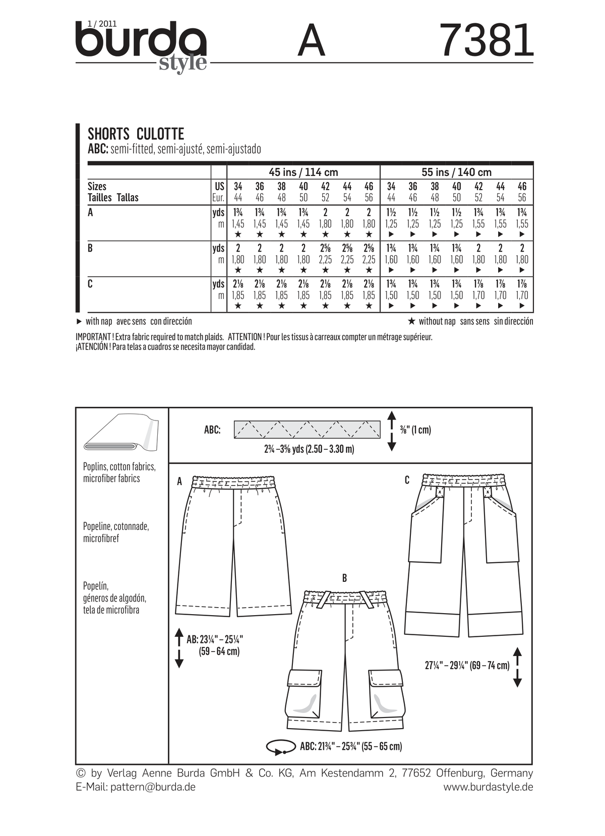 Burda Style Stylish Shorts Sewing Pattern for Trendy Outfits B7381