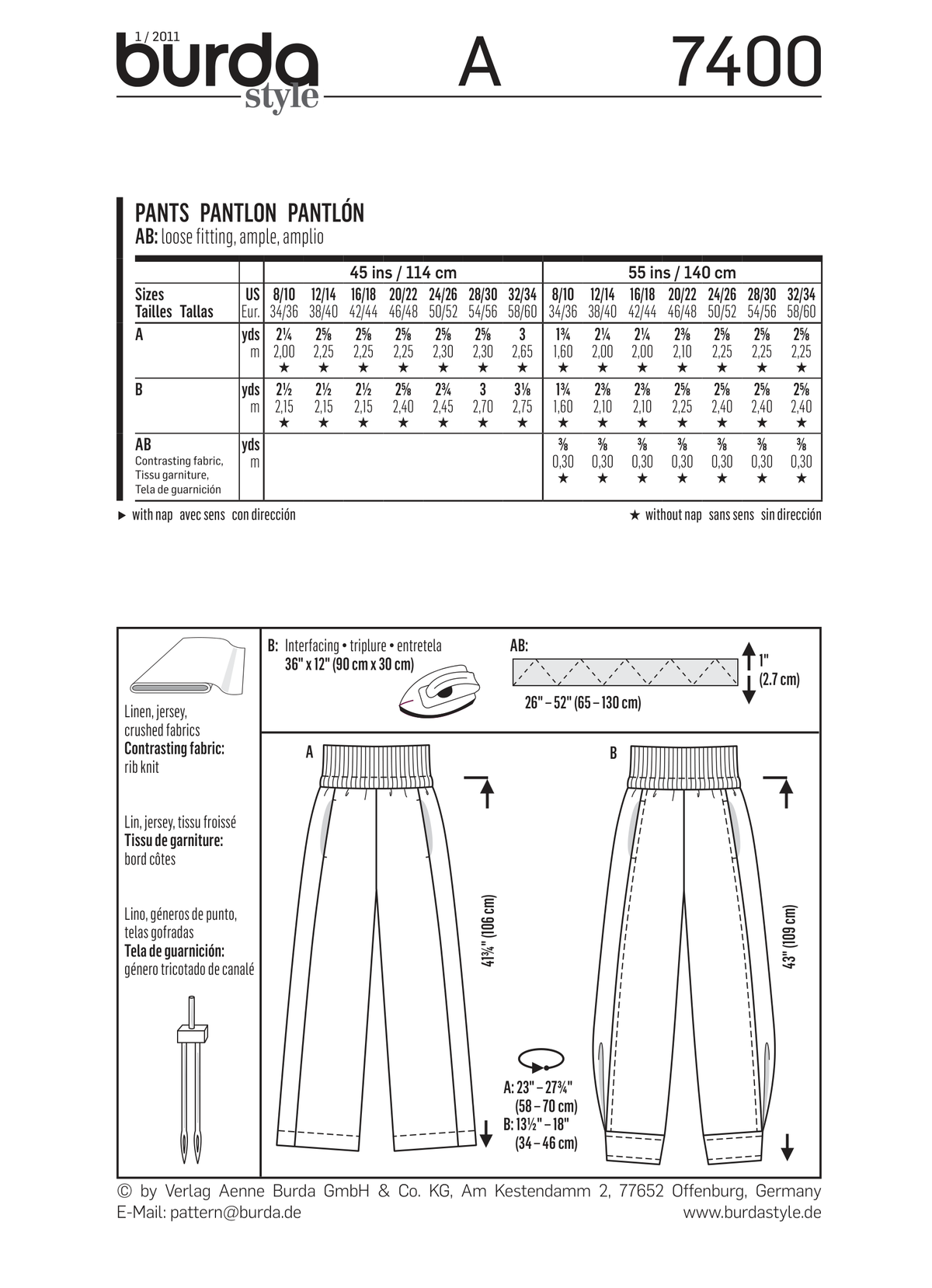Burda Style Stylish Pant Sewing Pattern for Fashion Enthusiasts B7400