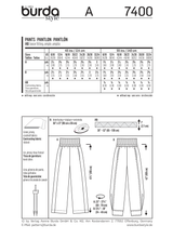 Burda Style Stylish Pant Sewing Pattern for Fashion Enthusiasts B7400