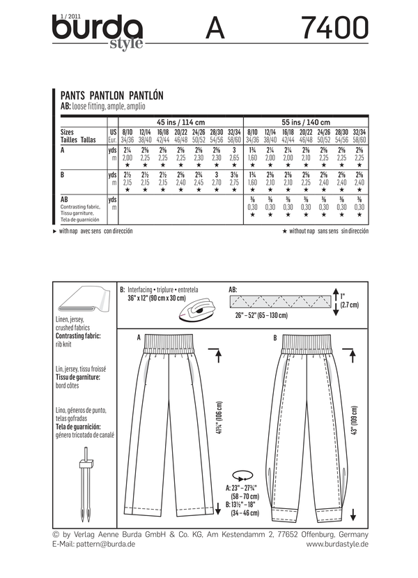 Burda Style Stylish Pant Sewing Pattern for Fashion Enthusiasts B7400