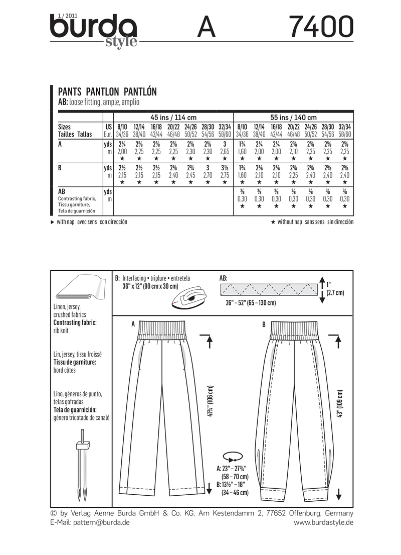 Burda Style Stylish Pant Sewing Pattern for Fashion Enthusiasts B7400