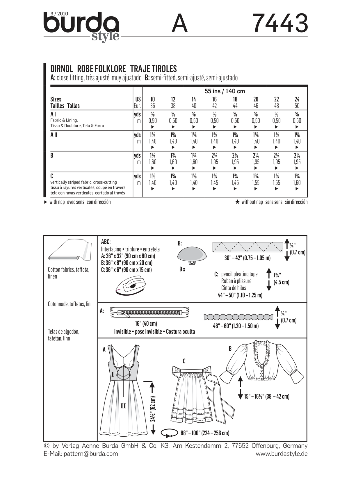 Burda Style Dirndl Dress: Stylish Sewing Pattern for All Levels B7443