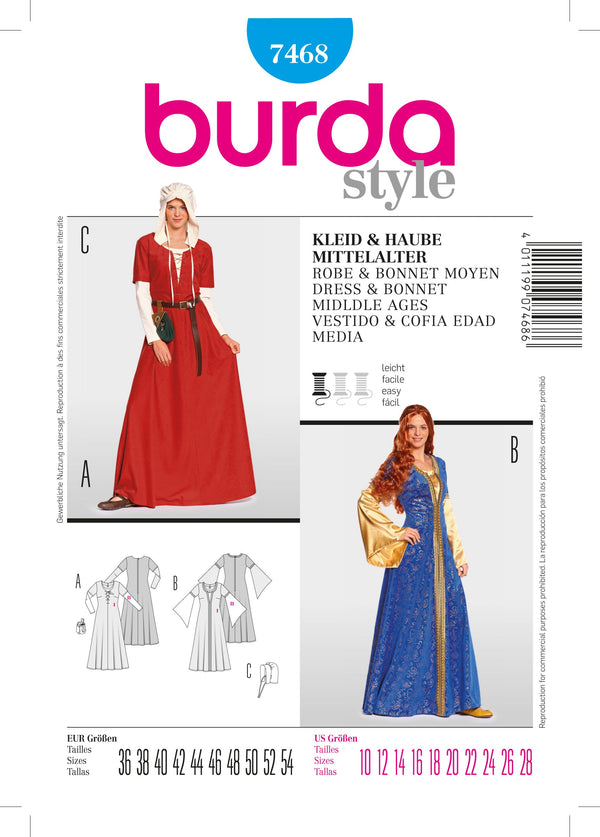 Burda Style Dress & Bonnet Middle Age Sewing Pattern B7468