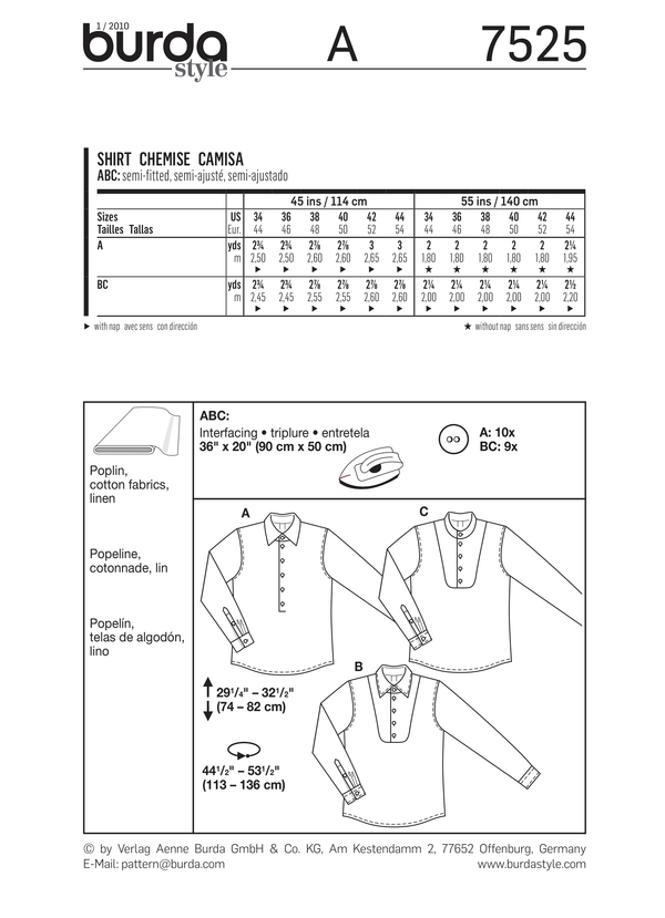 Burda Style Stylish Shirt Sewing Pattern for Fashion Enthusiasts B7525