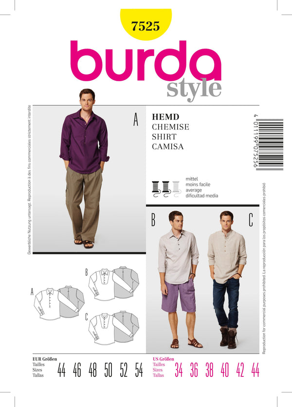 Burda Style Stylish Shirt Sewing Pattern for Fashion Enthusiasts B7525