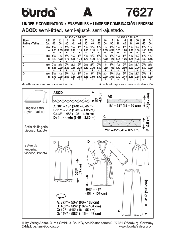 Burda Style Lingerie Coordinates Sewing Pattern for Stylish Creations B7627