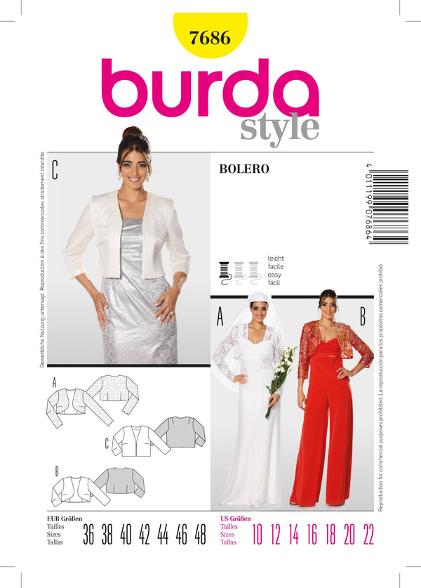 Burda Style Bolero Sewing Pattern for Stylish Creations B7686
