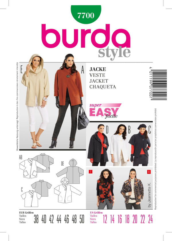 Burda Style Stylish Jacket Sewing Pattern for Fashion Enthusiasts B7700