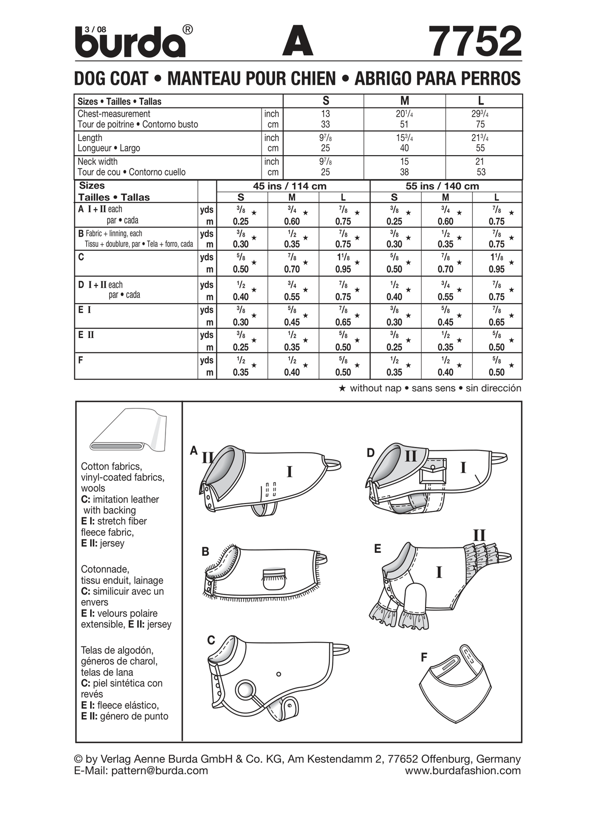 Burda Style Dog Coat Sewing Pattern for Stylish Pets B7752
