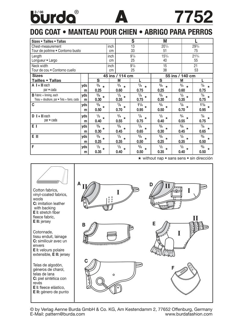 Burda Style Dog Coat Sewing Pattern for Stylish Pets B7752
