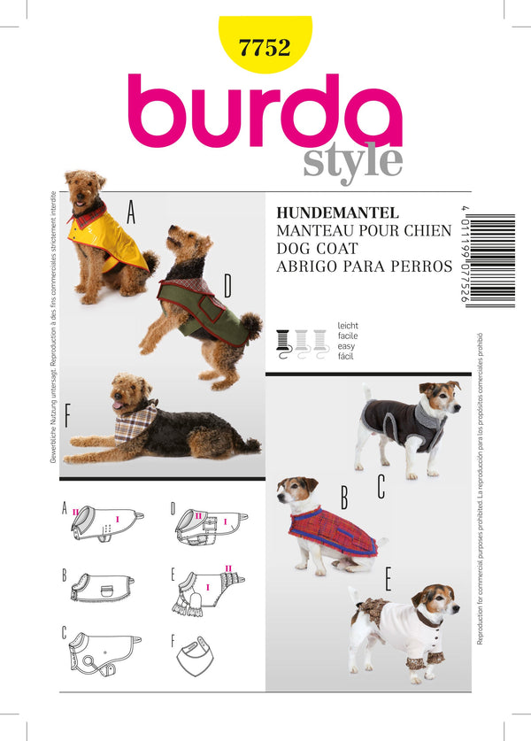 Burda Style Dog Coat Sewing Pattern for Stylish Pets B7752