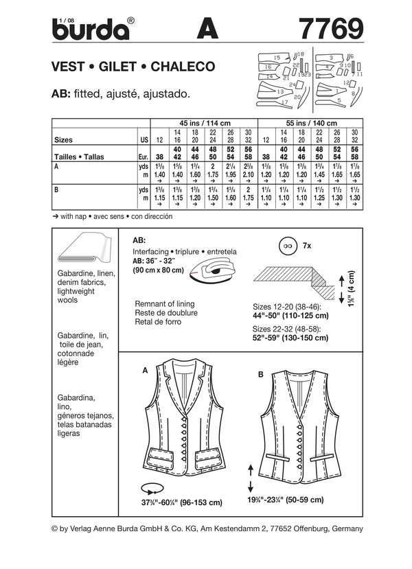 Burda Style Vest Sewing Pattern for Stylish Creations B7769