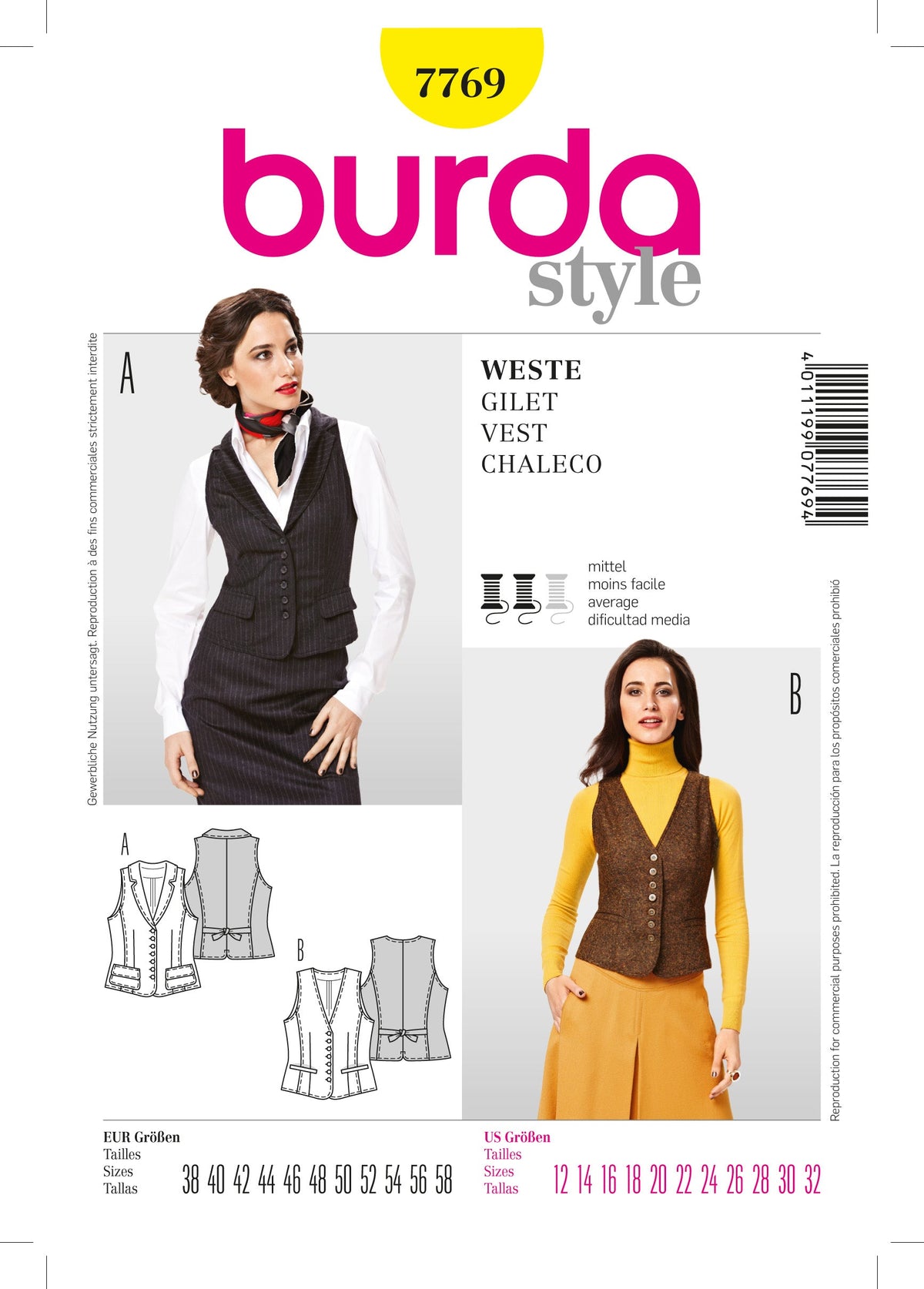 Burda Style Vest Sewing Pattern for Stylish Creations B7769