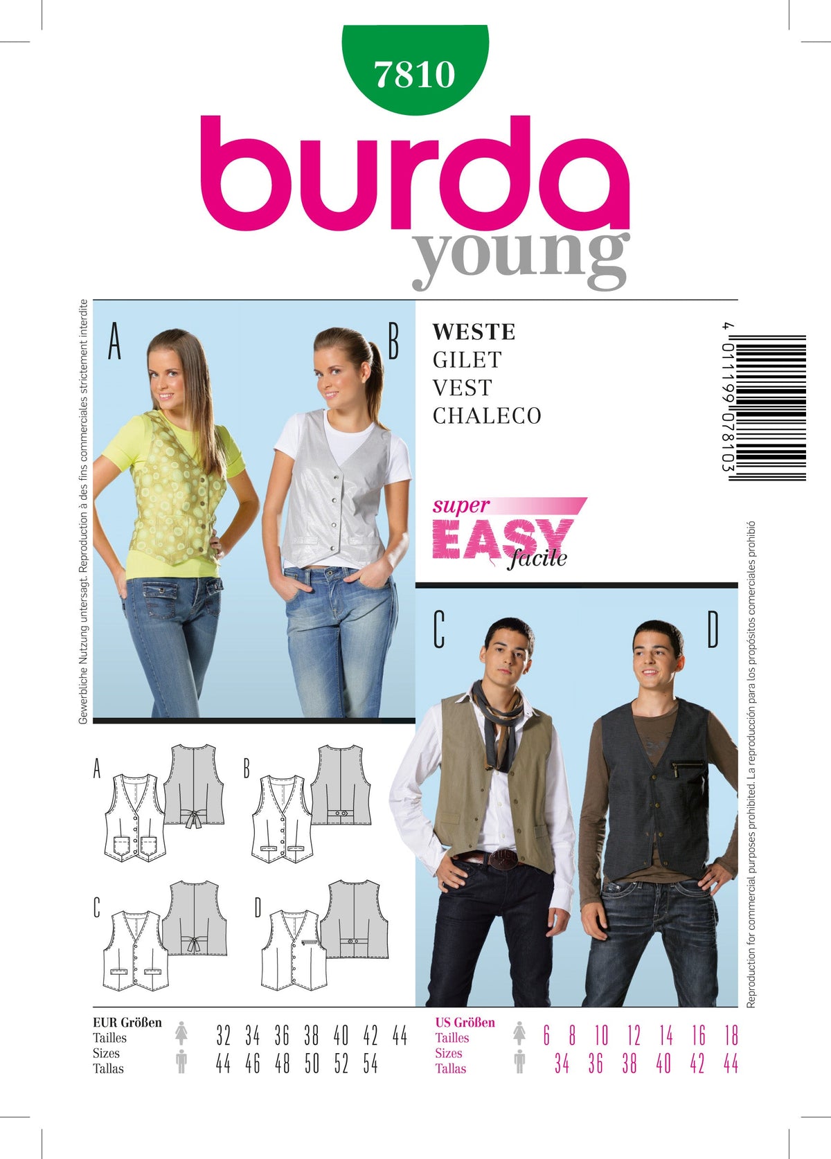 Burda Style Stylish Vest Sewing Pattern for Fashion Enthusiasts B7810