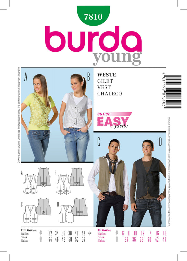Burda Style Stylish Vest Sewing Pattern for Fashion Enthusiasts B7810