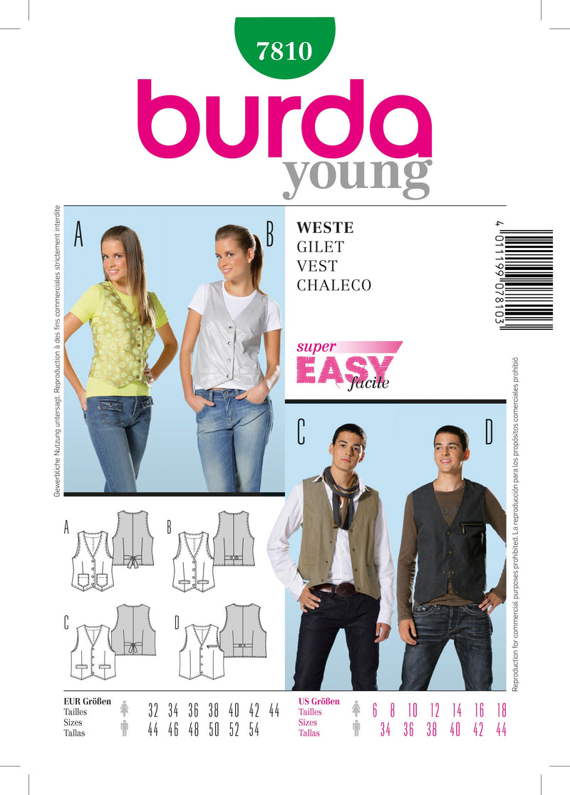 Burda Style Stylish Vest Sewing Pattern for Fashion Enthusiasts B7810
