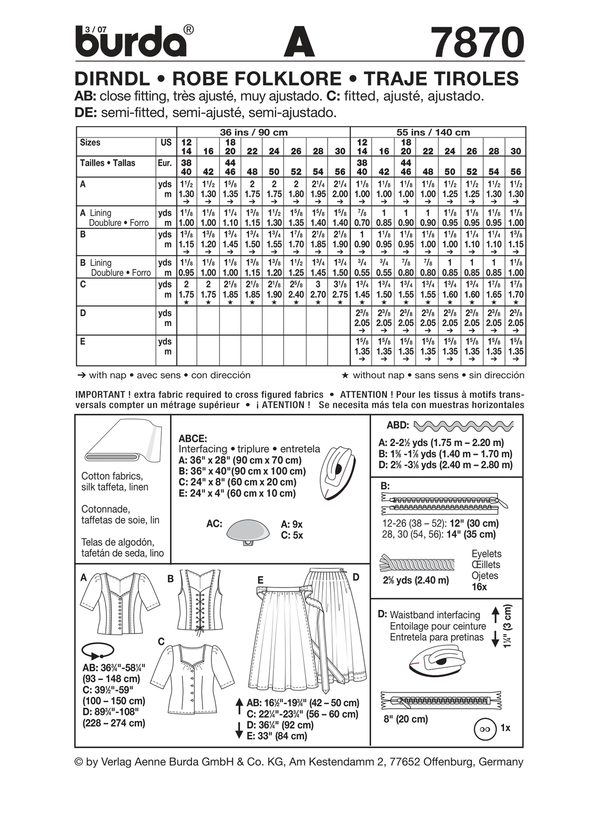 Burda Style Dirndl Dress Sewing Pattern for Stylish Creations B7870