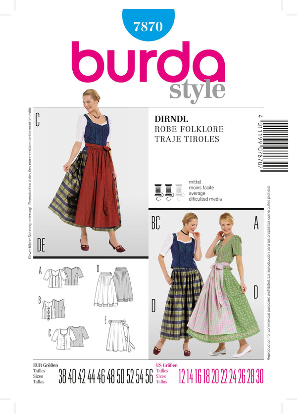 Burda Style Dirndl Dress Sewing Pattern for Stylish Creations B7870