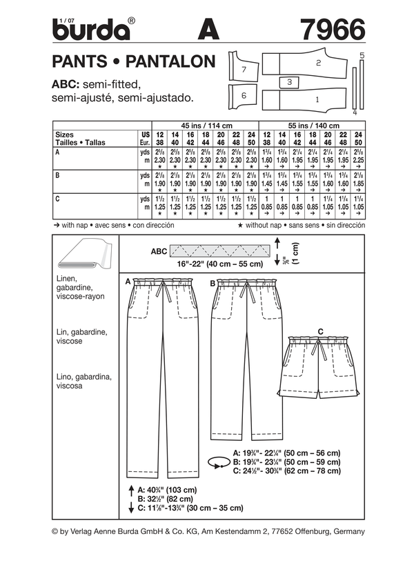 Burda Style Stylish Pant Sewing Pattern for Fashion Enthusiasts B7966