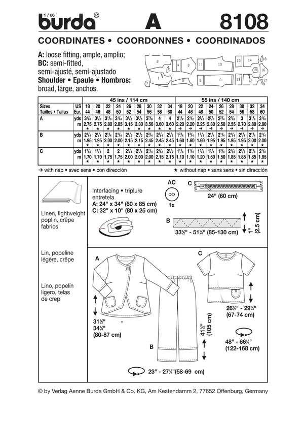 Burda Style Stylish Coordinates Sewing Pattern for Fashion Enthusiasts B8108