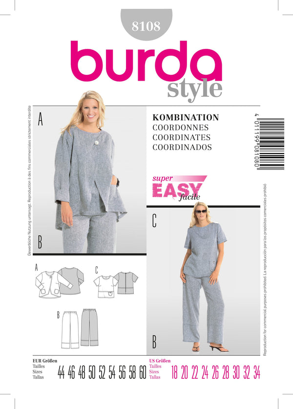 Burda Style Stylish Coordinates Sewing Pattern for Fashion Enthusiasts B8108