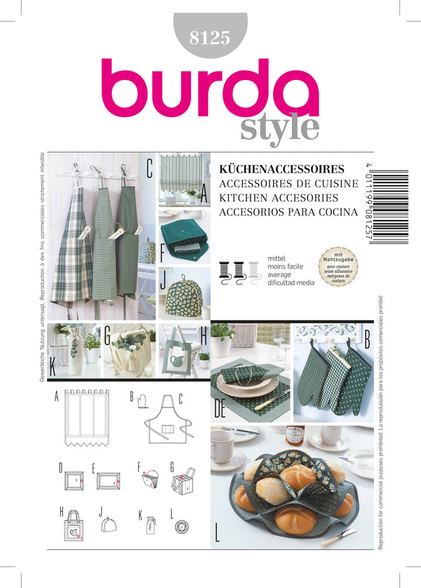 Burda Style Kitchen Accessories Sewing Pattern for Creative Projects B8125