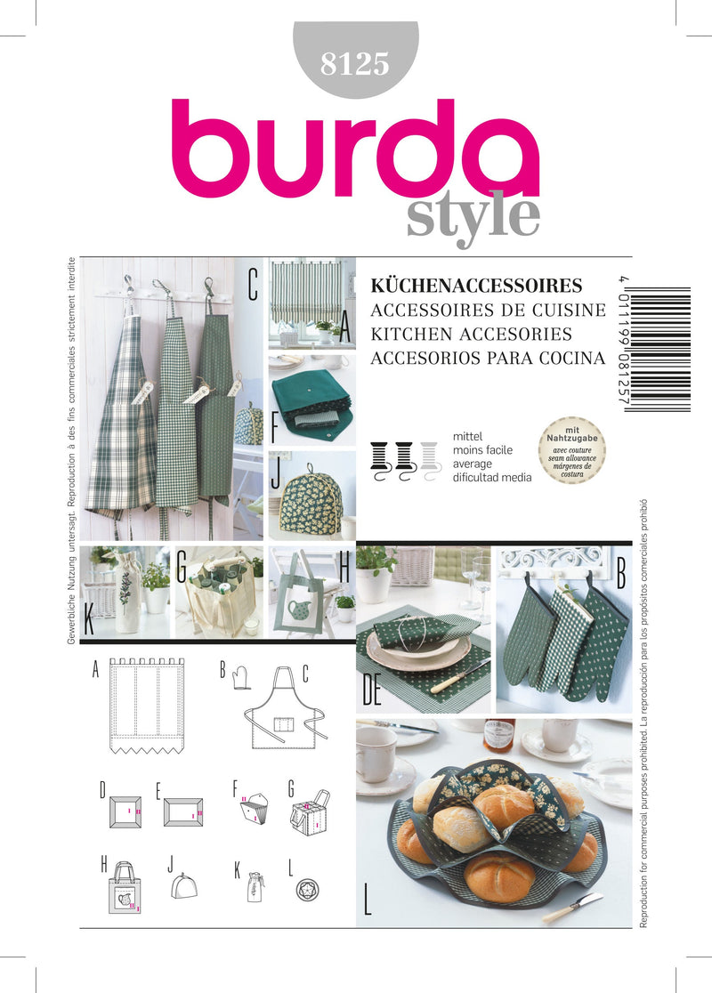 Burda Style Kitchen Accessories Sewing Pattern for Creative Projects B8125