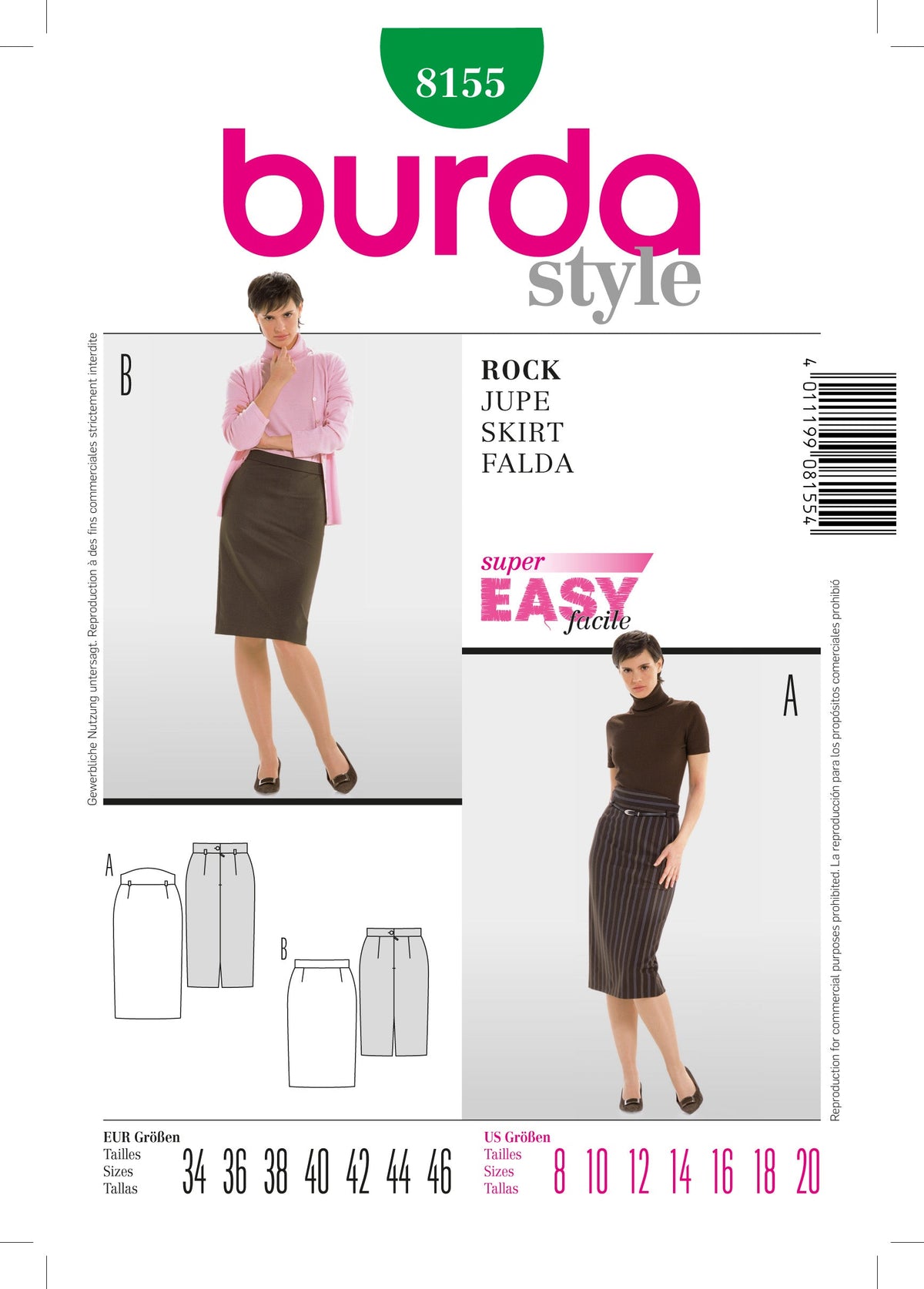 Burda Style Skirt Sewing Pattern for Stylish Creations B8155