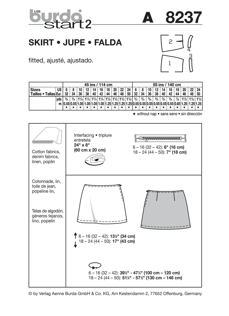 Burda Style Skirt Sewing Pattern for Stylish Creations B8237