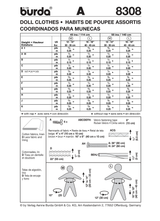 Burda Style Doll Clothes Sewing Pattern for Creative Projects B8308