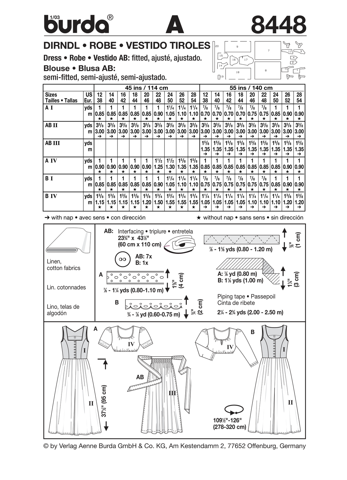 Burda Style Dirndl Dress Sewing Pattern for Stylish Creations B8448