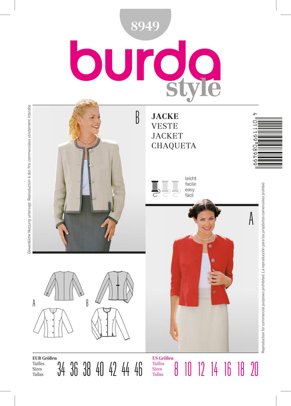 Burda Style Stylish Jacket Sewing Pattern for Fashion Enthusiasts B8949