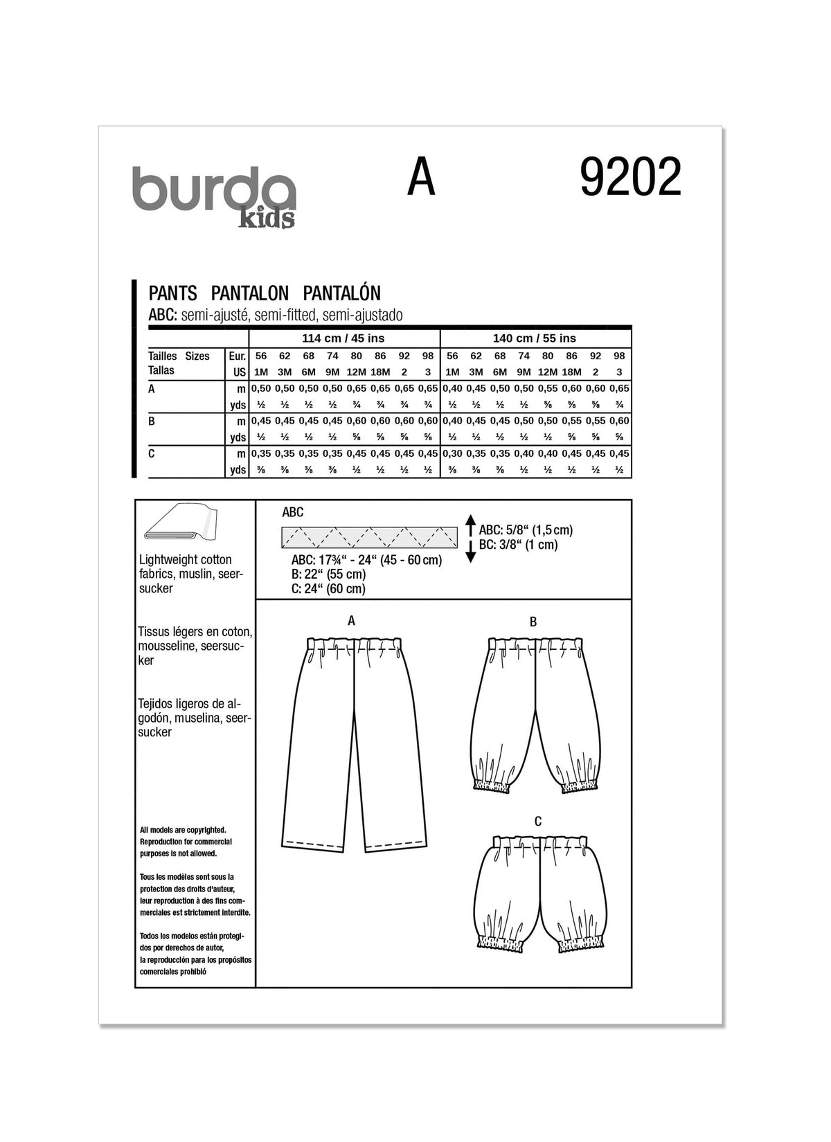 Burda Style Babies Trousers Sewing Pattern for Easy Crafting B9202