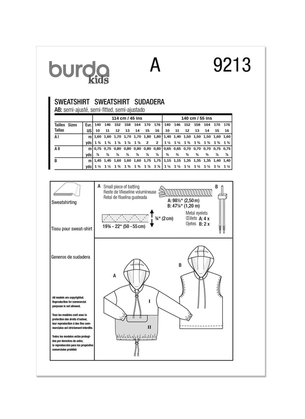 Burda Style Children's Sweatshirt Sewing Pattern Guide B9213