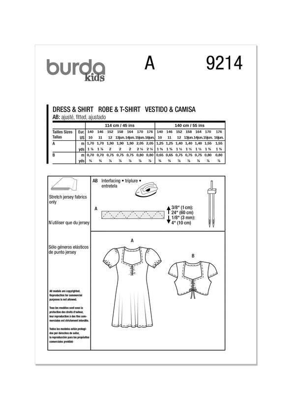 Burda Style Children's Dress & Shirt Sewing Pattern B9214