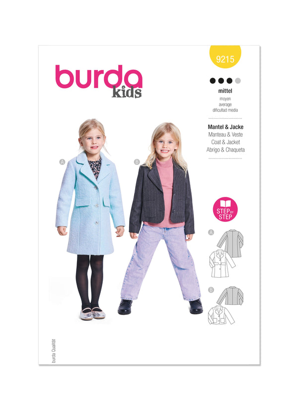 Burda Style Children's Coats Sewing Pattern for Stylish Kids B9215