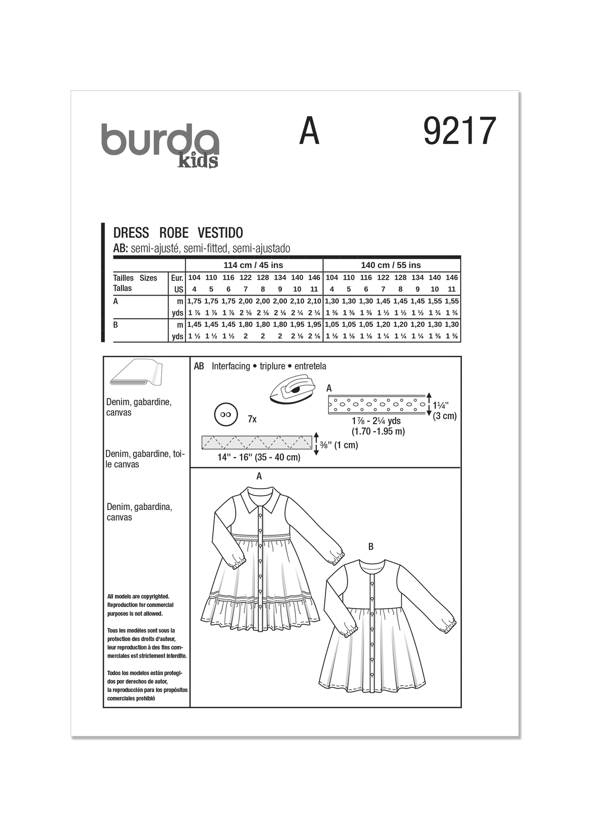 Burda Style Children's Dresses Sewing Pattern for Stylish Kids B9217