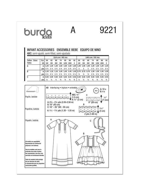 Burda Style Babies Special Occasion Sewing Pattern Guide B9221