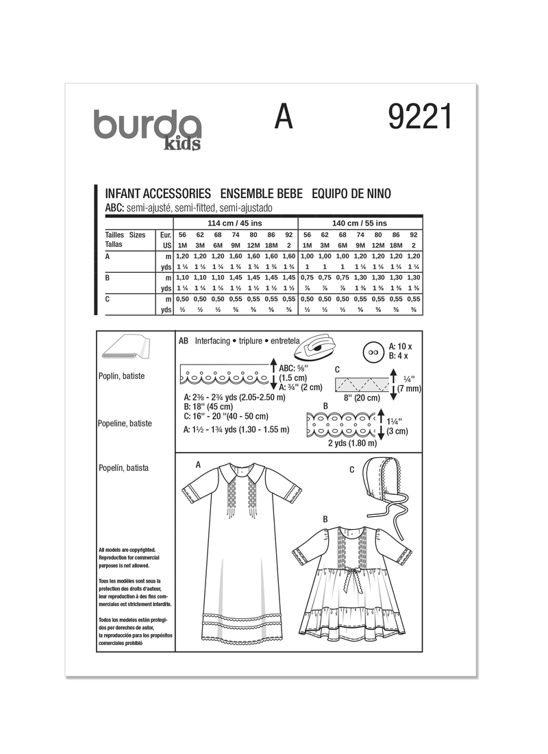 Burda Style Babies Special Occasion Sewing Pattern Guide B9221