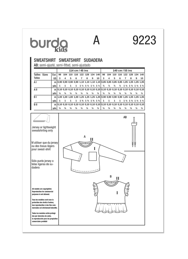 Burda Style Children's Top Sewing Pattern for Creative Projects B9223