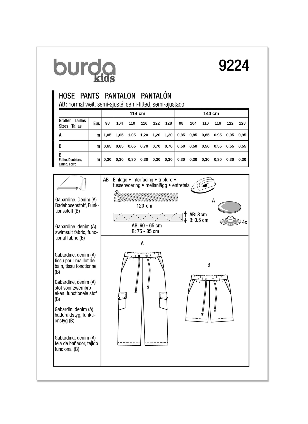 Burda Style Children's Pants Sewing Pattern for Fashionable Kids B9224