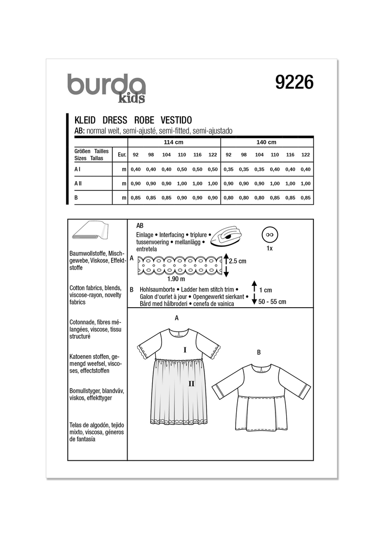 Burda Style Children's Dress Sewing Pattern for Stylish Kids B9226