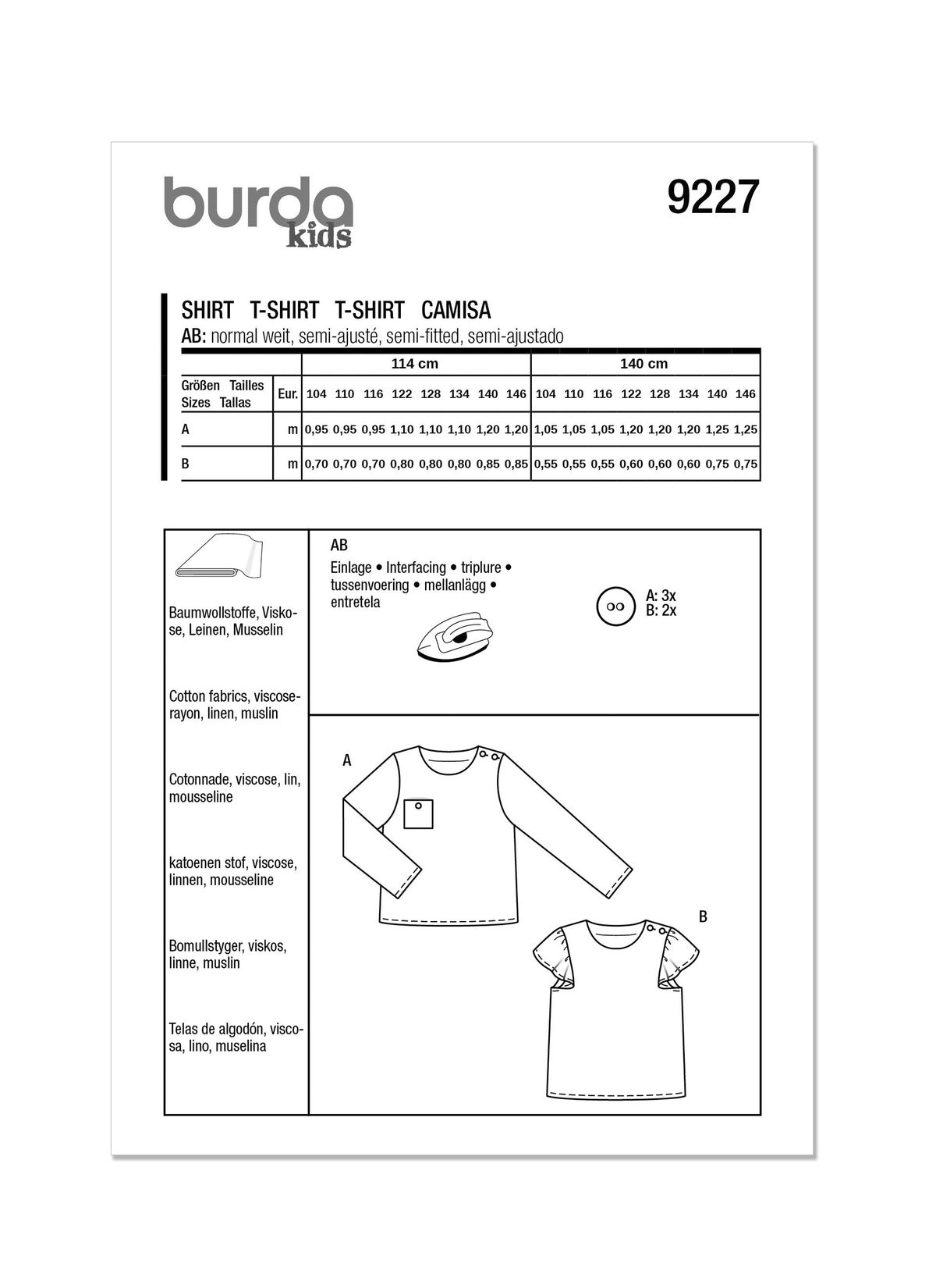Burda Style Children's Shirt Sewing Pattern for Stylish Kids B9227