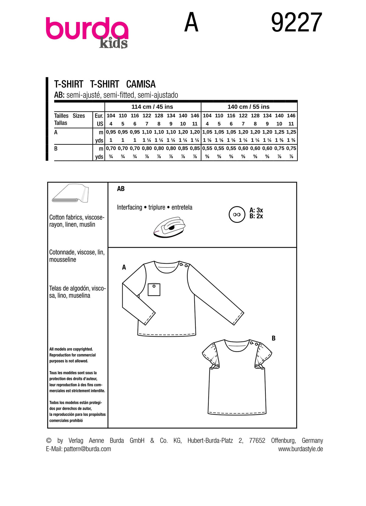 Burda Style Children's Shirt Sewing Pattern for Stylish Kids B9227