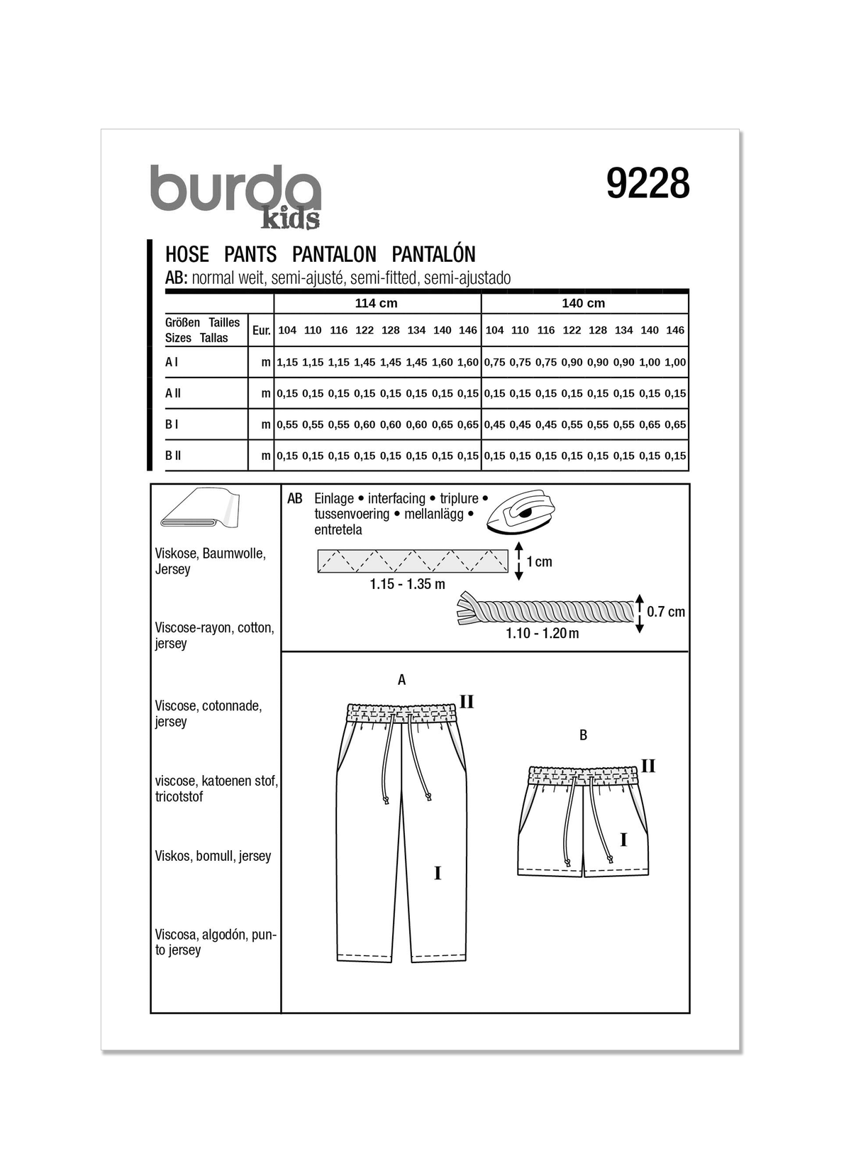 Burda Style Children's Pants Sewing Pattern for Fashionable Kids B9228