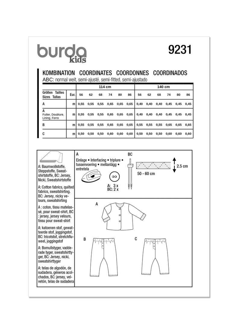 Burda Style Babies' Coordinates Sewing Pattern Guide B9231