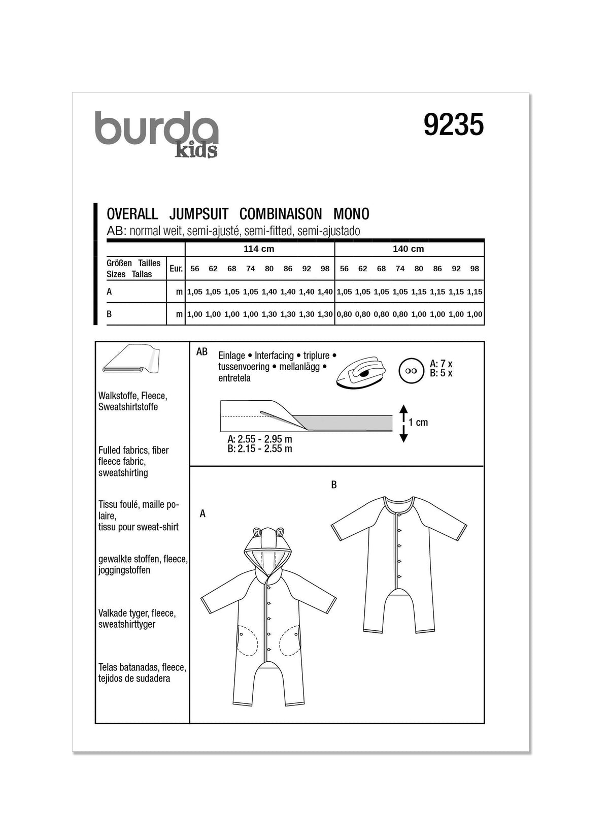 Burda Style Babies' Jumpsuit Sewing Pattern for Easy Crafting B9235