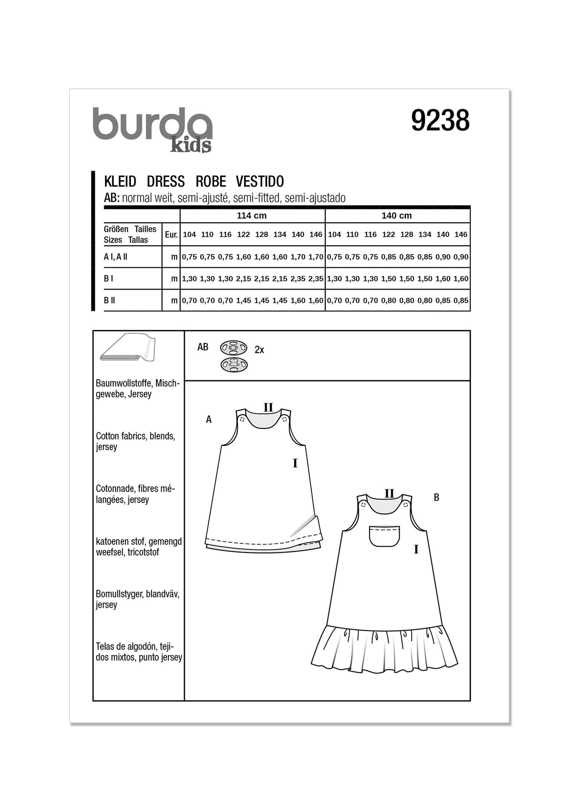 Burda Style Children's Dress Sewing Pattern for Stylish Kids B9238