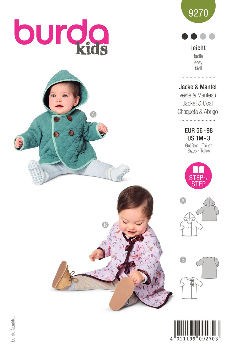 Burda Style Babies' Hooded Jacket, Coat Sewing Pattern B9270