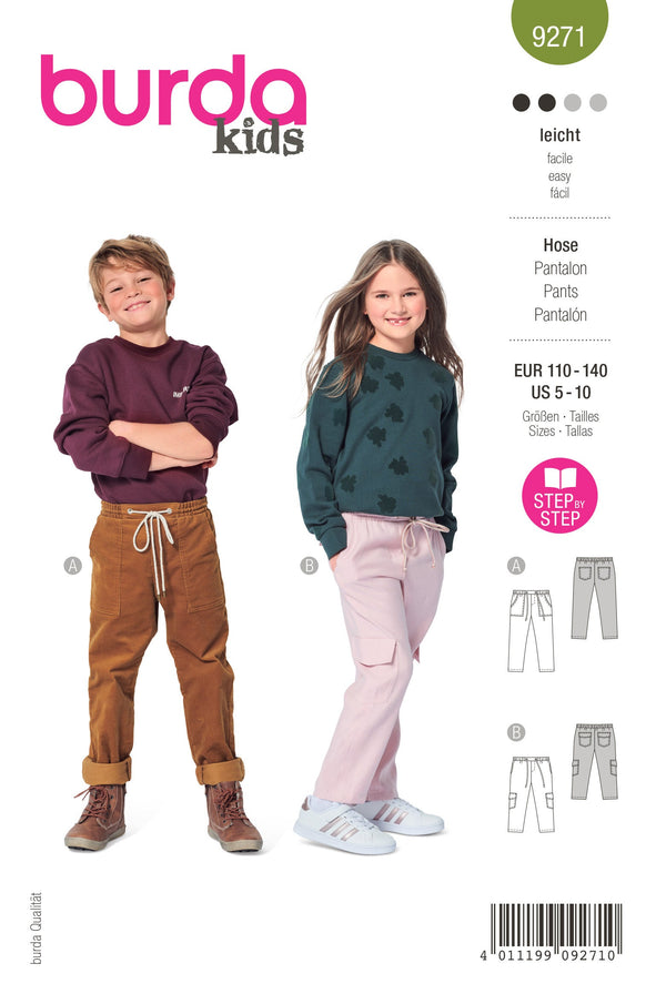 Burda Style Children's Trousers Sewing Pattern with Pockets B9271